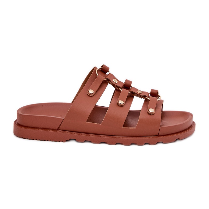 Inna Slippers pour femmes avec rayures de chameau brun Inna Slippers pour femmes avec rayures de chameau brun