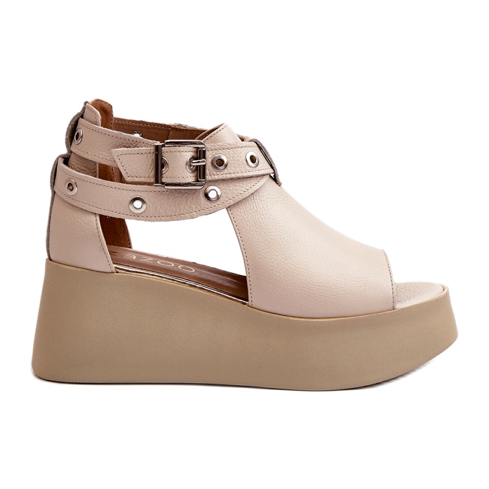 Zazoo 1732 Sandales compensées en cuir, Beige
