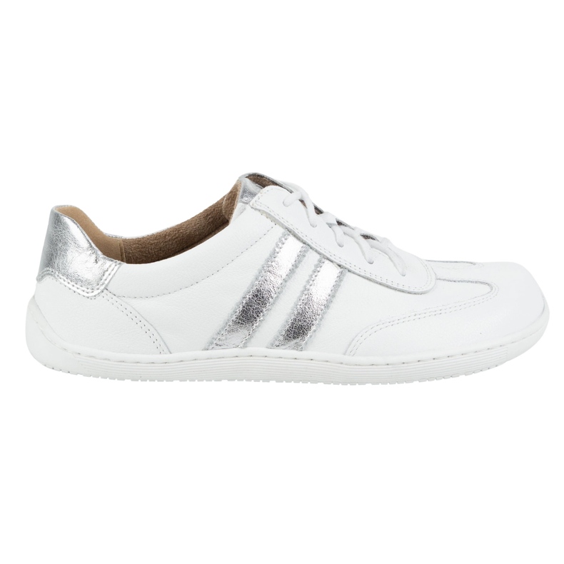 Olivier Barefoot pour femmes Chaussures minimalistes en cuir 1287 blanc avec baskets en argent blanche