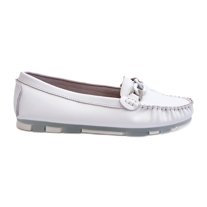 Mocassins Femme En Cuir Avec Décoration, Blanc S.Barski LR339 blanche