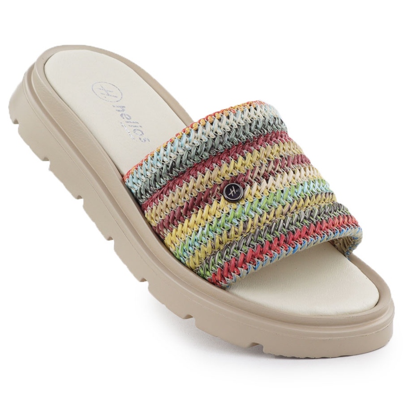 Les tongs en cuir féminin sur la plate-forme Multikolor Helios 156.731 multicolore