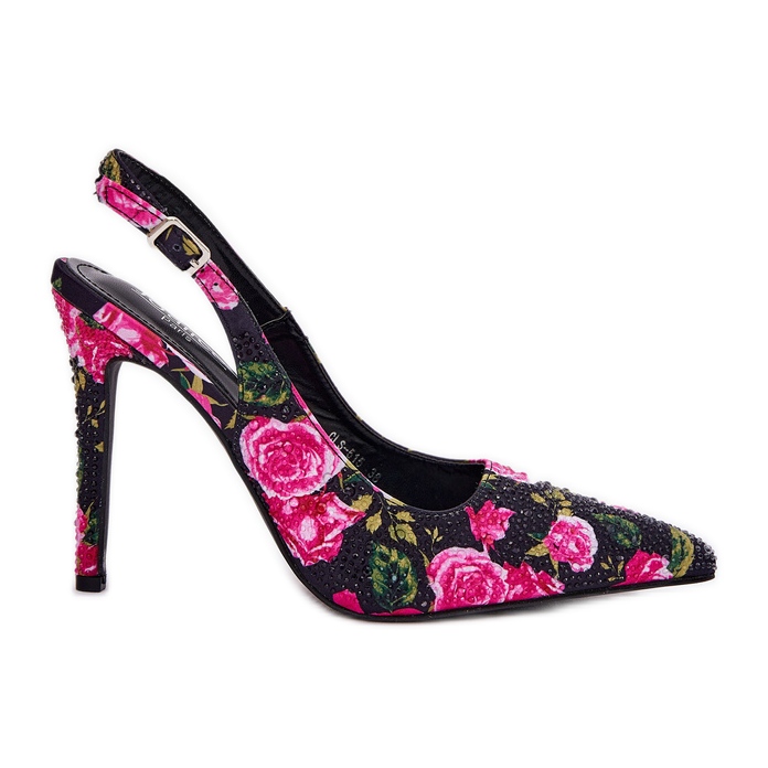 Inna Sandales décorées sur un talon haut en roses noires le noir Inna Sandales décorées sur un talon haut en roses noires le noir