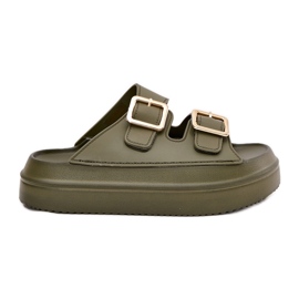 Inna Les tongs pour femmes sur la plate-forme avec des boucles dorées Green vert