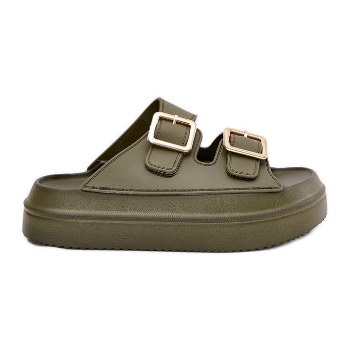 Inna Les tongs pour femmes sur la plate-forme avec des boucles dorées Green vert