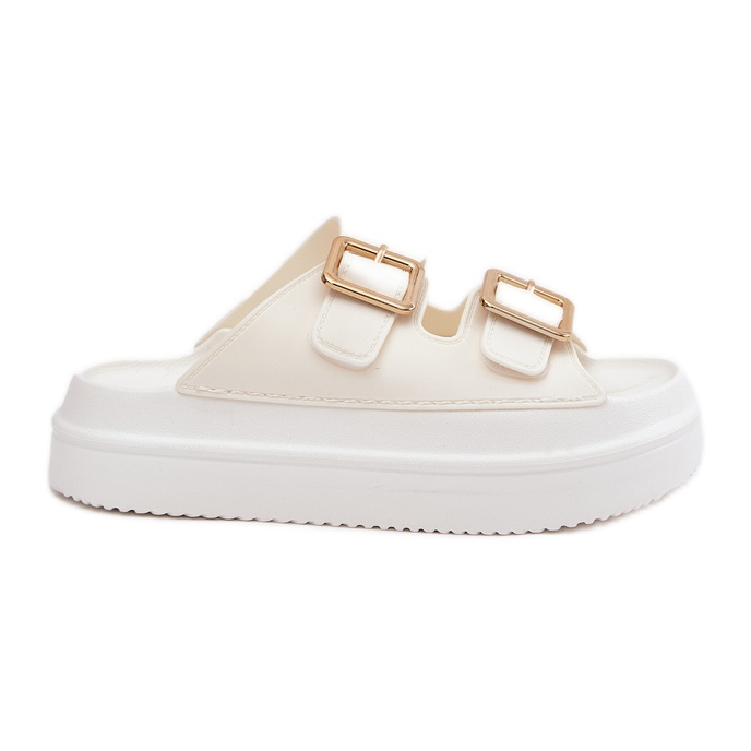 Inna Les tongs pour femmes sur la plate-forme avec des boucles d'Ecru dorées blanche