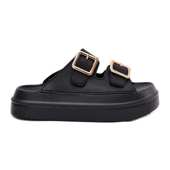 Inna Les tongs pour femmes sur la plate-forme avec des pinces dorées noires le noir