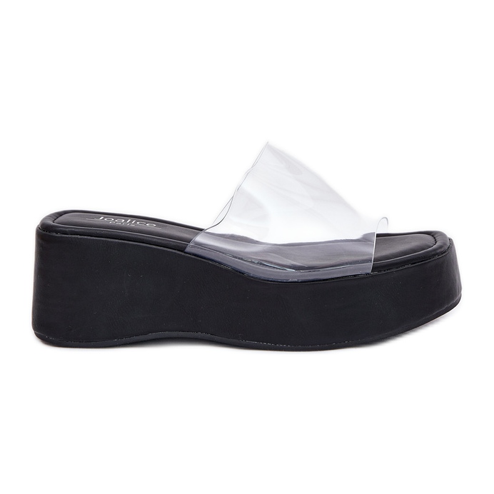 Inna Slippers pour femmes avec une ceinture de coin noire transparente le noir