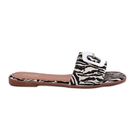 Inna Les tongs plats des femmes avec une boucle de zèbre décorative blanche Inna Les tongs plats des femmes avec une boucle de zèbre décorative blanche