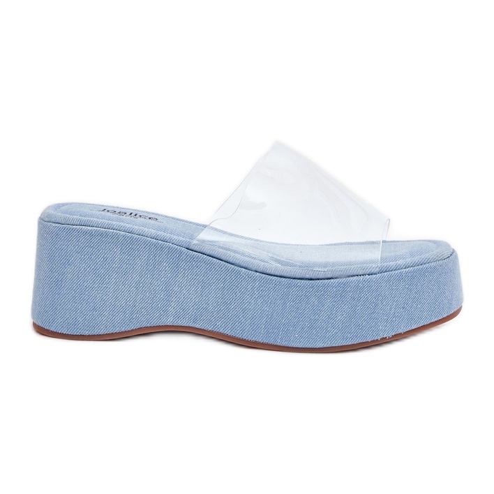Inna Les tongs des femmes avec une ceinture transparente en coin. bleu