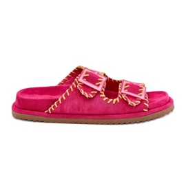 Inna Les tongs des femmes avec des boucles et un ourlet décoratif de Fuchsia rose