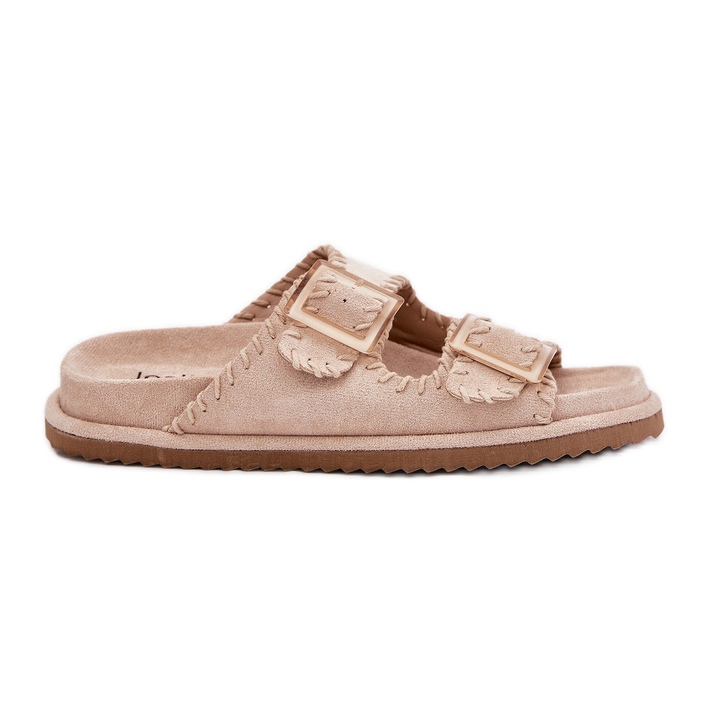 Inna Les tongs des femmes avec des boucles et un ourlet beige décoratif Inna Les tongs des femmes avec des boucles et un ourlet beige décoratif