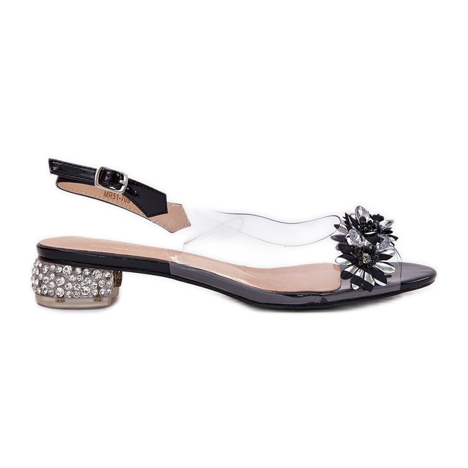 S.Barski Sandales transparentes à faible talon avec décoration noire MR51-709 le noir
