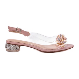 S.Barski Sandales transparentes à faible talon avec décoration rose MR51-709 S.Barski Sandales transparentes à faible talon avec décoration rose MR51-709
