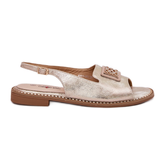 S.Barski Sandales plates élégantes pour femmes avec un ornement de S. Barski KV51-082 Gold d'or
