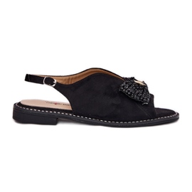 S.Barski Sandales féminines avec des nœuds à talons plats. Barski KV51-014 noir