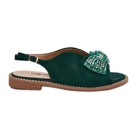 S.Barski Sandales féminines avec des nœuds à talons plats. Barski KV51-014 vert