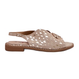 S.Barski Sandales en cuir à talons plates avec un ornement de S. Barski KV51-094 PLN doré