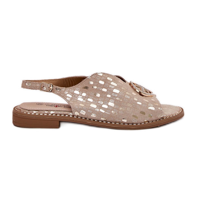 S.Barski Sandales en cuir à talons plates avec un ornement de S. Barski KV51-094 PLN d'or