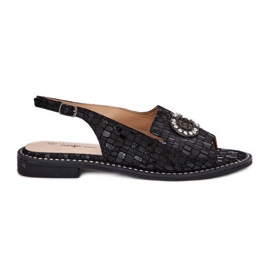 S.Barski Sandales en cuir avec ornement à talons plats S. Barski KV51-096 noir