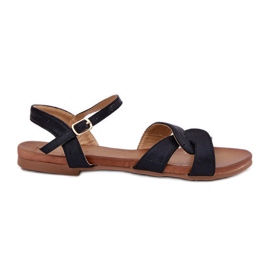 S.Barski Sandales féminines brillantes plates S. Barski KV51-022 Black noir