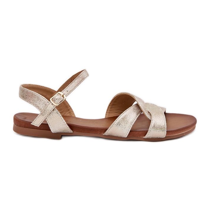 S.Barski Sandales féminines brillantes plates S. Barski KV51-022 Gold d'or S.Barski Sandales féminines brillantes plates S. Barski KV51-022 Gold d'or