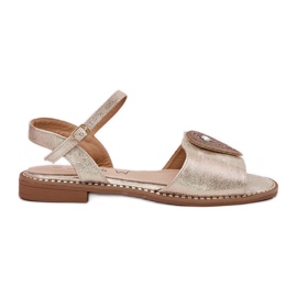 S.Barski Sandales à talons plats pour femmes avec un ornement de S. Barski KV51-098 Zloty doré