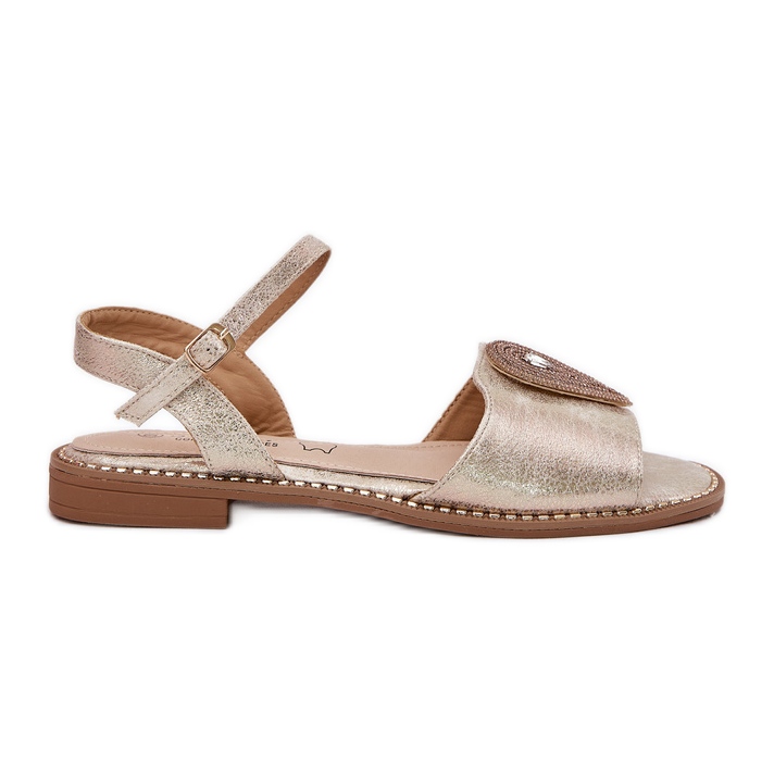 S.Barski Sandales à talons plats pour femmes avec un ornement de S. Barski KV51-098 Zloty d'or