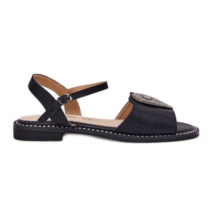 S.Barski Sandales à talons plats pour femmes avec un ornement S. Barski KV51-098 noir le noir