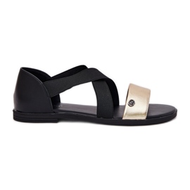 EVento Sandales pour femmes plates avec des rayures flexibles noires et or