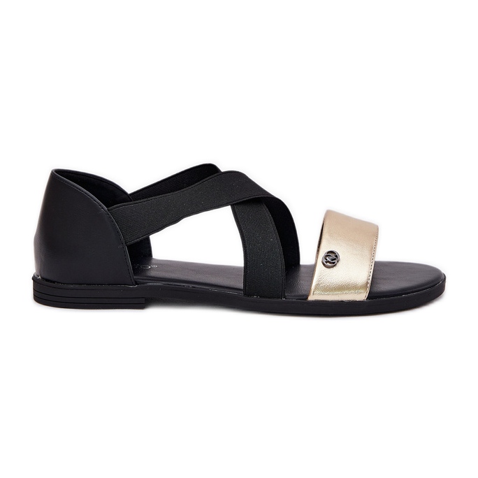 EVento Sandales pour femmes plates avec des rayures flexibles noires et or le noir