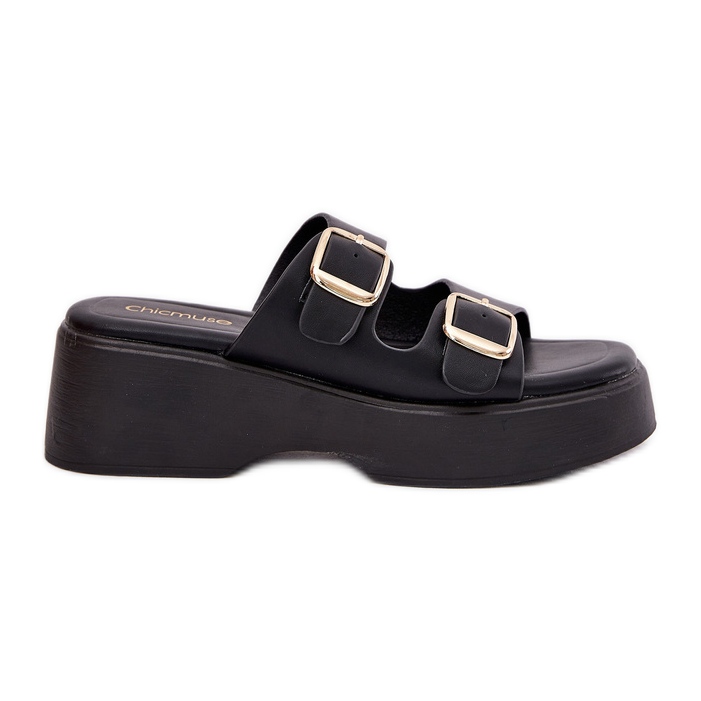 Inna Les tongs pour femmes sur le coin et la plate-forme avec des boucles noires le noir Inna Les tongs pour femmes sur le coin et la plate-forme avec des boucles noires le noir