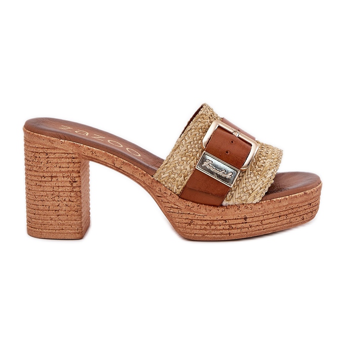 Les tongs en cuir pour femmes sur le poteau avec une boucle et une tresse zazoo 40459 marron brun Les tongs en cuir pour femmes sur le poteau avec une boucle et une tresse zazoo 40459 marron brun
