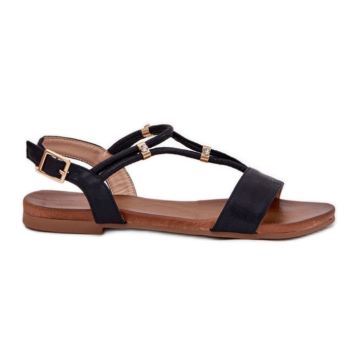 S.Barski Sandales plates pour femmes avec rayures S. Barski KV51-120 noir le noir S.Barski Sandales plates pour femmes avec rayures S. Barski KV51-120 noir le noir