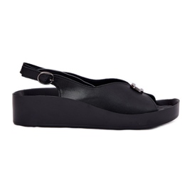 S.Barski Sandales en cuir féminine sur coin et plate-forme S. Barski KV51-020 Black noir