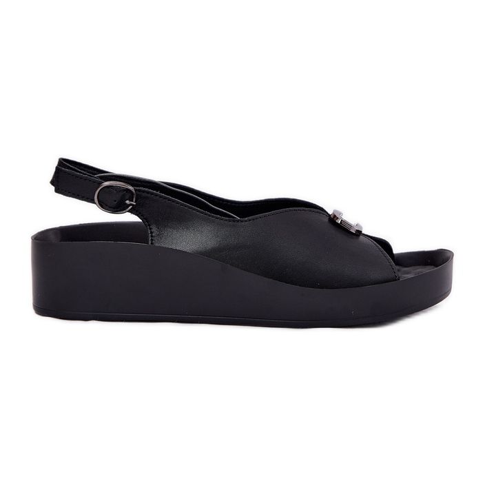 S.Barski Sandales en cuir féminine sur coin et plate-forme S. Barski KV51-020 Black le noir