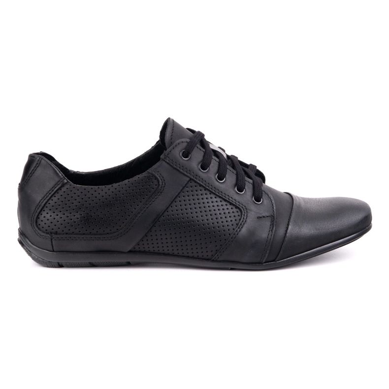 Chaussures en dentelle en cuir masculin Polbut C34P Noir décontracté perforé le noir