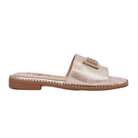 S.Barski Les tongs à talons plats pour femmes avec un ornement S. Barski KV51-089 Gold doré