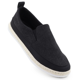 Nowacki Chaussures masculines Espadrilles glissées en noir 0017-t