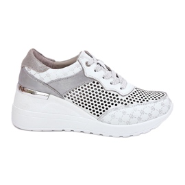Cuir OpenWork Sports Shoes Sneakers on Wedge S.Barski LR51-641 blanc