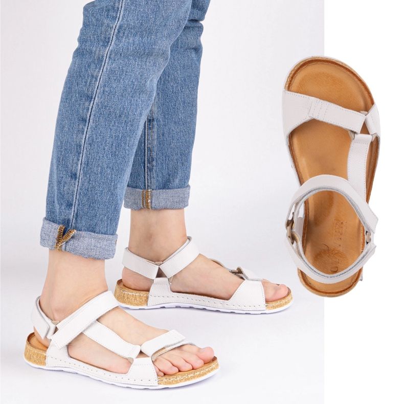 Olivier Sandales féminines aux pieds nus en cuir, large, blanc clair blanche Olivier Sandales féminines aux pieds nus en cuir, large, blanc clair blanche