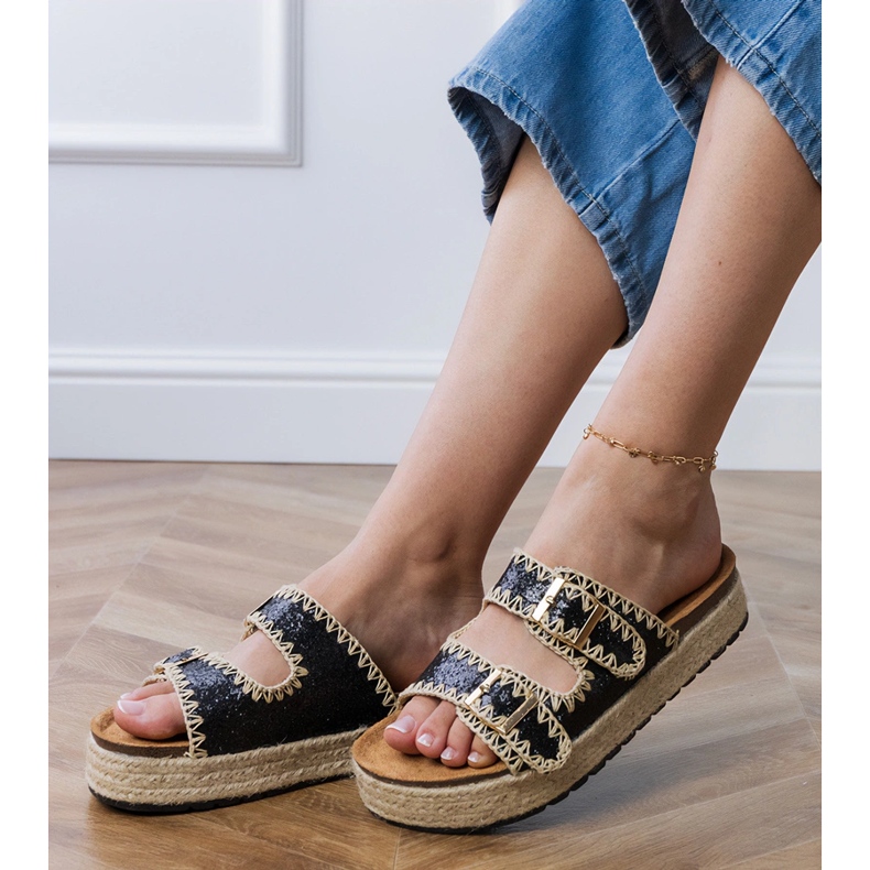 Espadrilles noires paillettes avec des boucles le noir