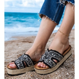 Espadrilles noires avec zircons et cailloux le noir Espadrilles noires avec zircons et cailloux le noir