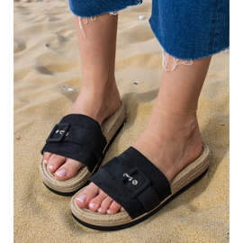 Black Flip -flops sur la plate-forme avec une boucle décorative noir