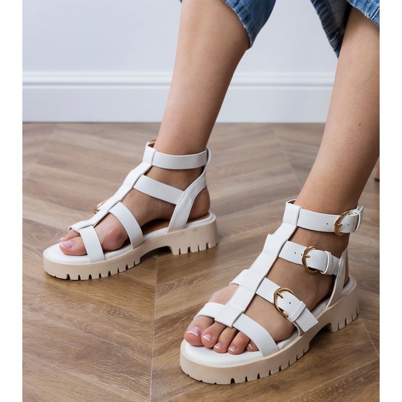 Sandales de gladiateur blanc fixé à la cheville blanche