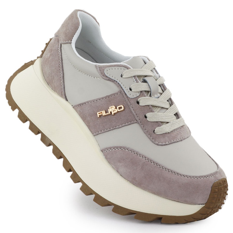Chaussures de sport en cuir sur une plate-forme épaisse beige Filippo DP6785 Chaussures de sport en cuir sur une plate-forme épaisse beige Filippo DP6785