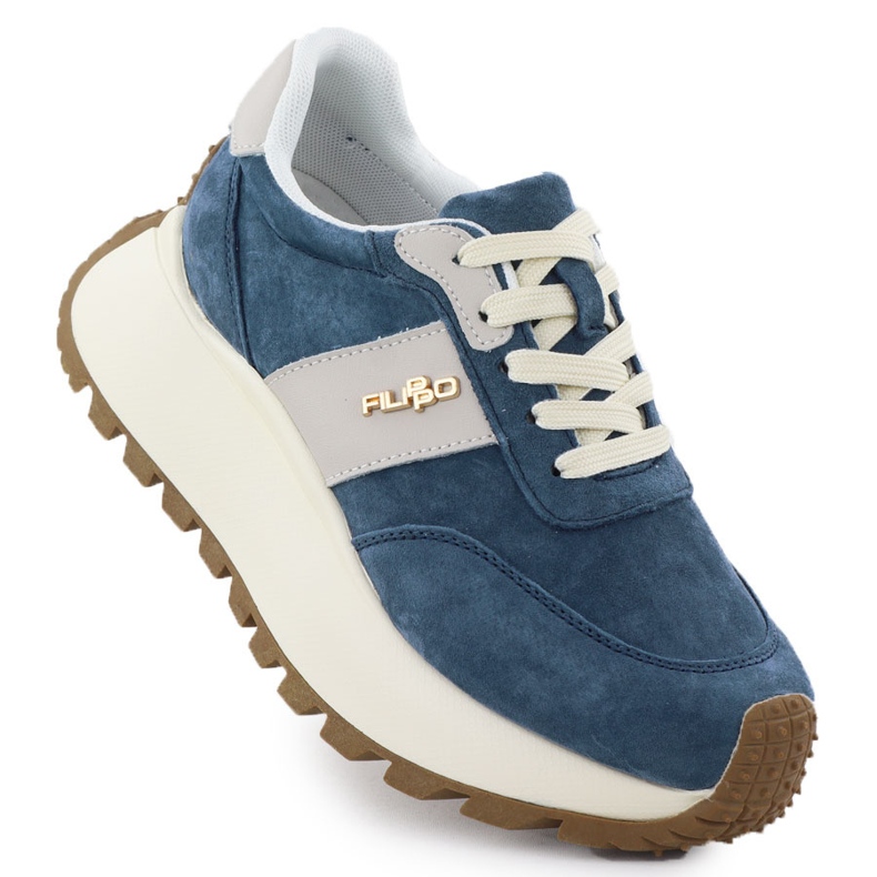 Chaussures en cuir sur une plate-forme épaisse bleue Filippo DP6785