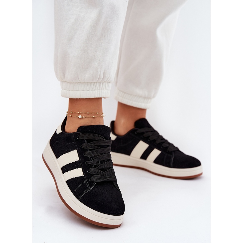 EVento Baskets féminines avec écos en daim noir le noir