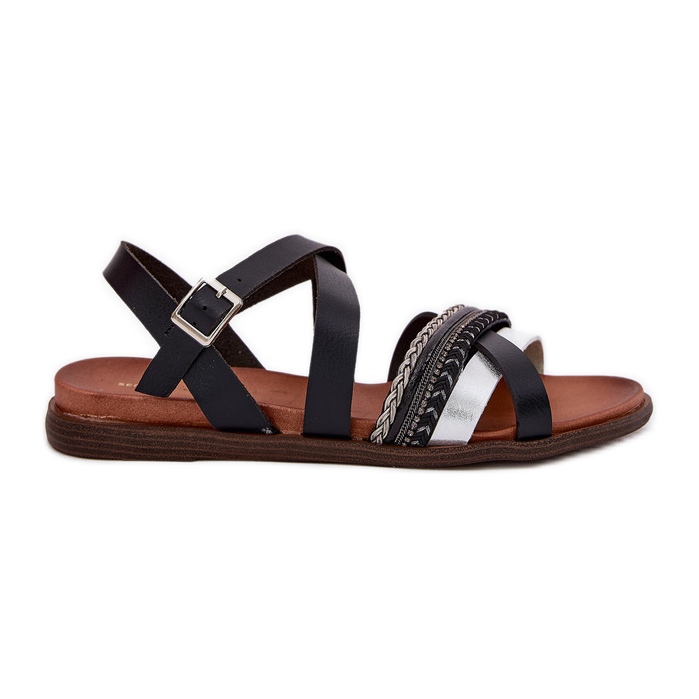 Sandales plates des femmes avec des rayures Sergio Leone SK087H le noir Sandales plates des femmes avec des rayures Sergio Leone SK087H le noir