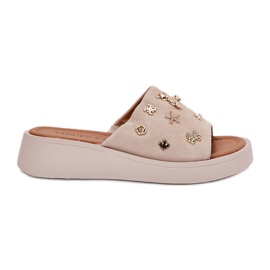 Les tongs en daim des femmes avec Vinceza 66741 beige