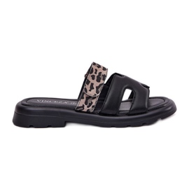Les tongs en cuir féminin Vinceza 66769 Léopard noir le noir